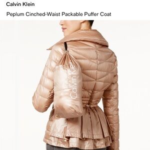Calvin Klein peplum cinched waist puffer coat